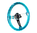 Reinforced Steering Wheel - Matsuri 350mm 2 Deep Dish Clear Acrylic Steering Wheel in Red and Chrome spoke finish with slits.