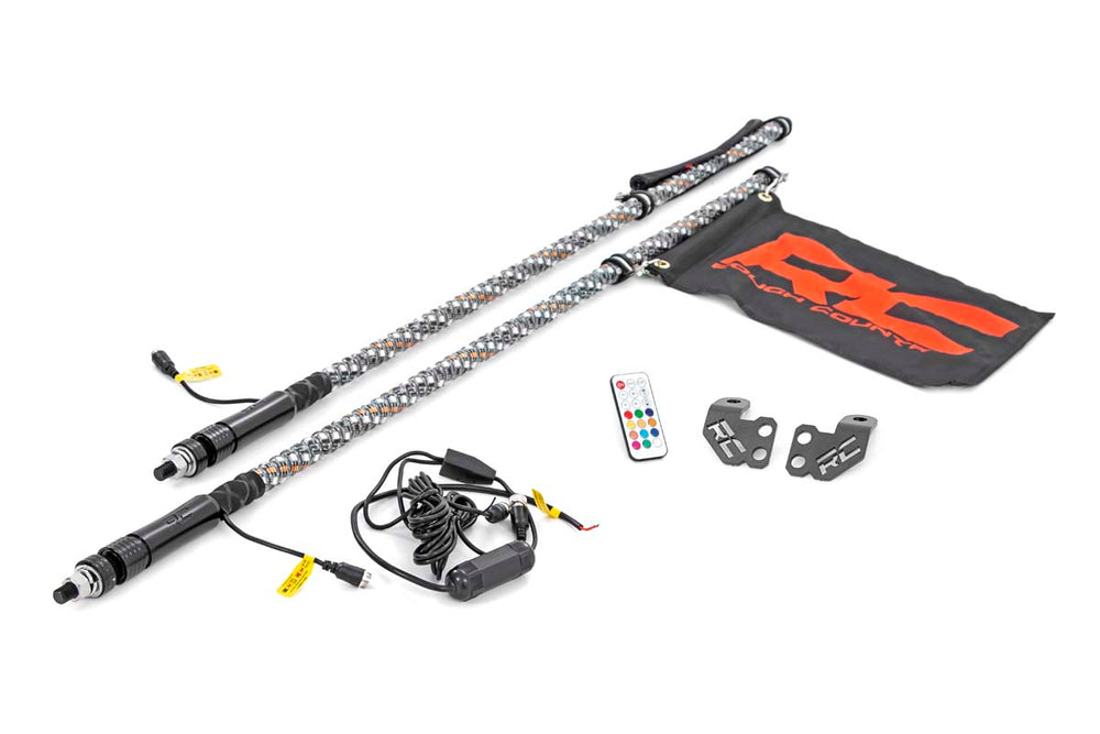 Rough Country Whip Mount Cage 4 Multl-Color LED Whip Pair Polaris RZR XP 1000 93052