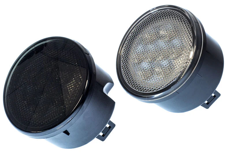 ~(1 lbs. 10X6X5)~ Jeep 07-18 JK Wrangler Round Front Turn Signal Lenses with Amber LEDs Located Under Front Headlights - Smoked Lens