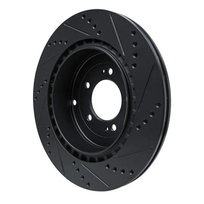 R1 08-15 Mitsubishi Lancer Rear Left Drilled & Slotted Black Brake Rotor