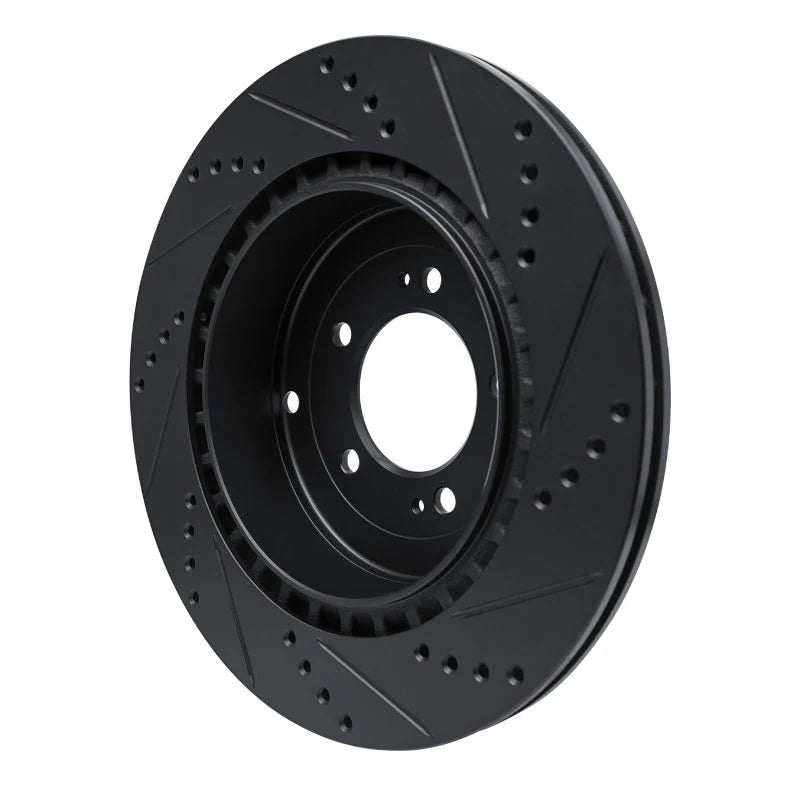R1 08-15 Mitsubishi Lancer Rear Left Drilled & Slotted Black Brake Rotor