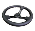 NRG Reinforced Steering Wheel (350mm / 3in. Deep) Blk Leather/Red Stitch w/Neochrome Slits