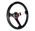 NRG Reinforced Steering Wheel (350mm / 3in. Deep) Classic Blk Sparkle w/4mm Neochrome 3-Spoke Center
