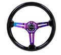 NRG Reinforced Steering Wheel (350mm / 3in. Deep) Classic Blk Sparkle w/4mm Neochrome 3-Spoke Center