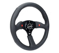 NRG Reinforced Steering Wheel (350mm/ 2.5in. Deep) Sport Leather Racing/ 4mm Matte Black Spoke