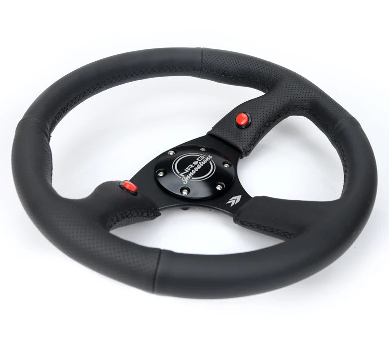 NRG Reinforced Steering Wheel (350mm/ 2.5in. Deep) Sport Leather Racing/ 4mm Matte Black Spoke