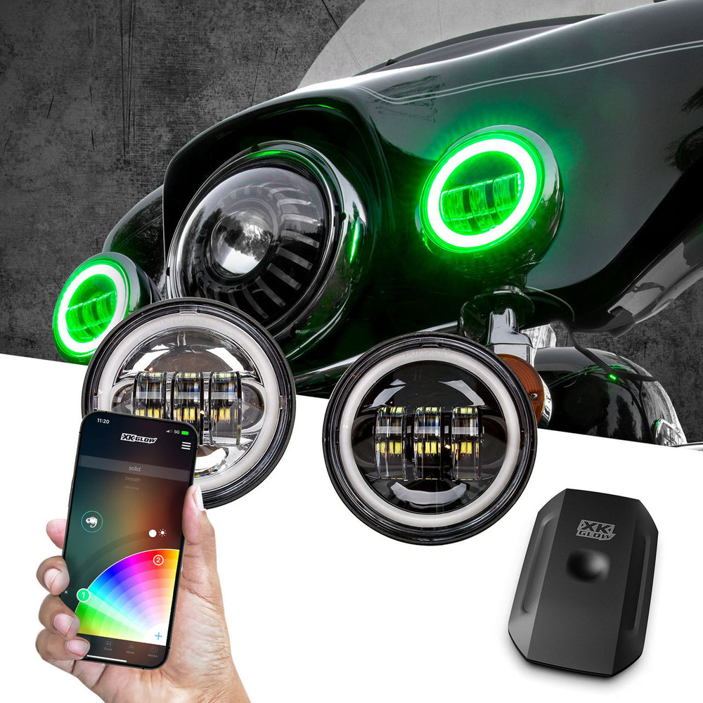 XK Glow 4.5In Black RGB LED Harley Running Light XKchrome Bluetooth App Controlled Kit