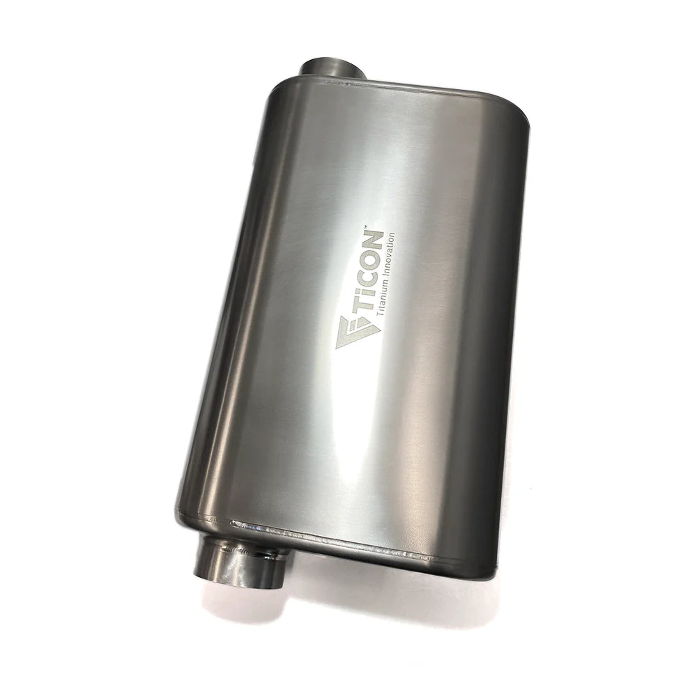 Ticon 2.5in Thin 2.5in Offset In/Out Same Side 17in Overall Length 1mm/.039in Oval Titanium Muffler