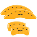 Set Of 4 Caliper Covers Engraved Front And Rear MGP Yellow Finish Black Characters 2015-2023 Ford Mustang 19 inches