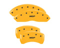SET OF 4 CALIPER COVERS ENGRAVED FRONT/REAR MGP BLACK CHARACTERS YELLOW POWDER