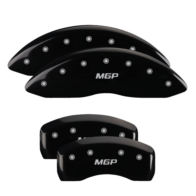 SET OF 4 CALIPER COVERS ENGRAVED FRONT/REAR MGP BLACK CHARACTERS YELLOW POWDER