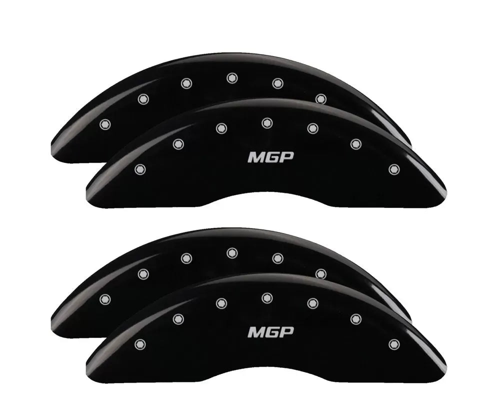 SET OF 4 CALIPER COVERS ENGRAVED FRONT/REAR MGP SILVER CHARACTERS BLACK POWDER