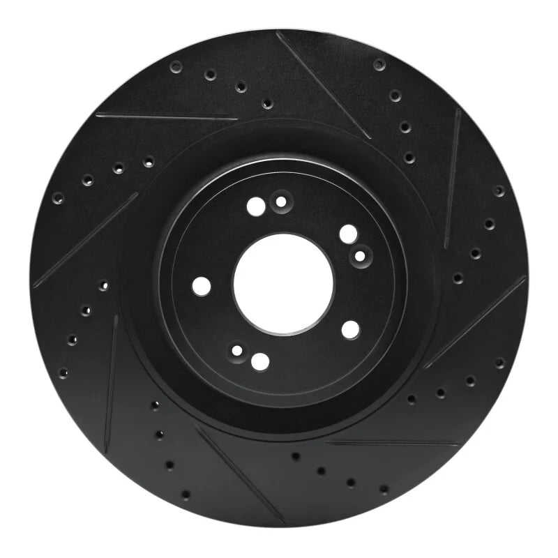R1 18-20 Genesis G80 Front Right Drilled & Slotted Black Brake Rotor