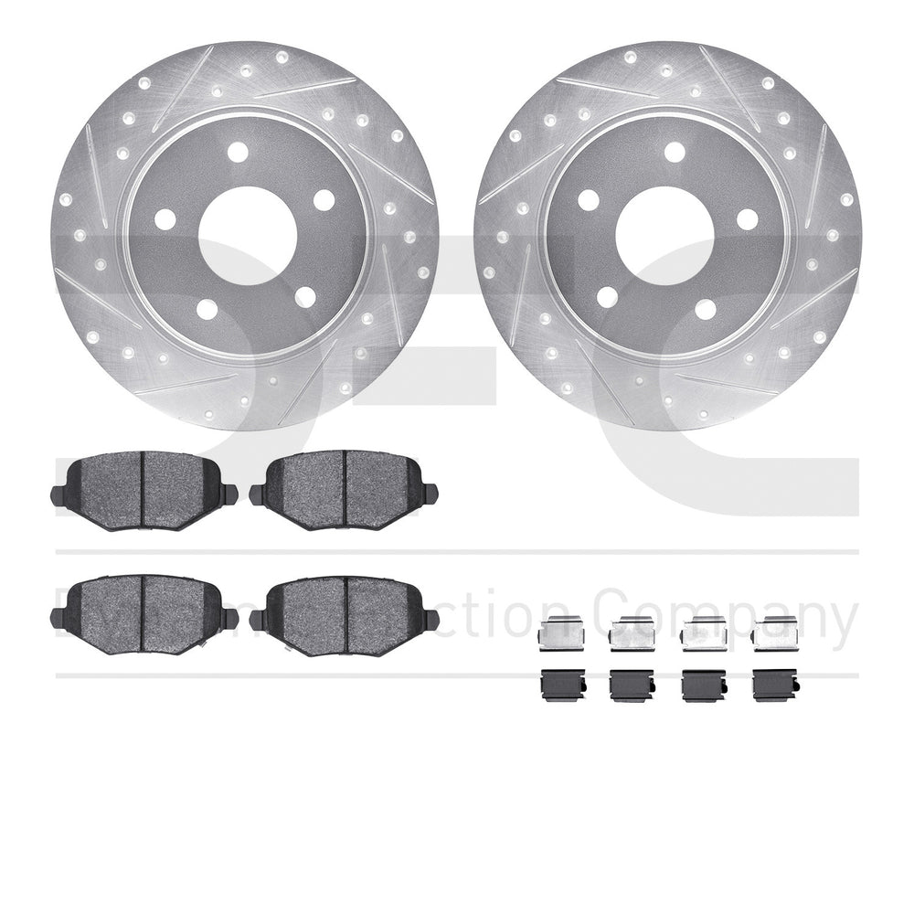 R1 Concepts Silver Drilled Slotted Rotors with 5000 Oep Brake Pads Hdw Fits Dodge Journey