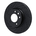 R1 03-18 Porsche Cayenne Left Front Drilled & Slotted Black Brake Rotor