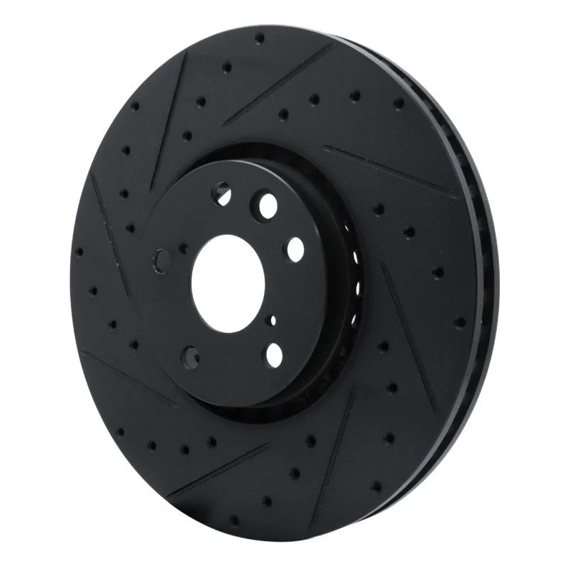 R1 06-20 Lexus GS350 Left Front Drilled & Slotted Black Brake Rotor