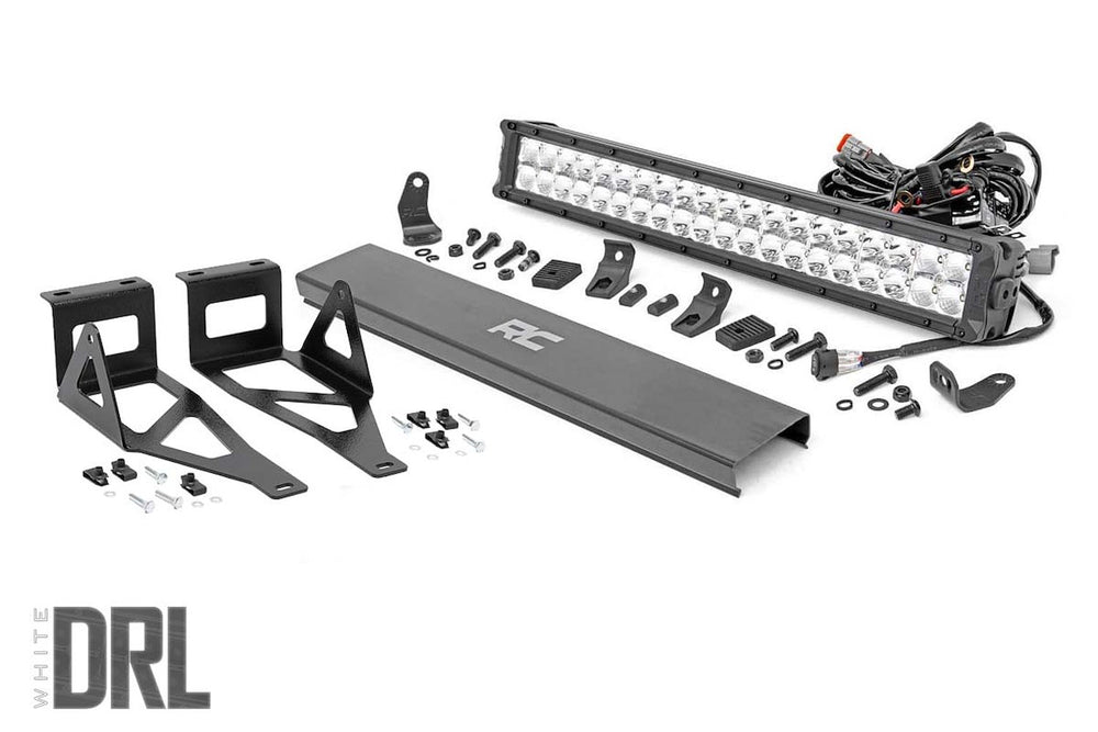 1x 70920D 1x 70687 LED Light Bumper Mount 20 Chrome Dual Row White DRL Ford Super Duty (05-07)