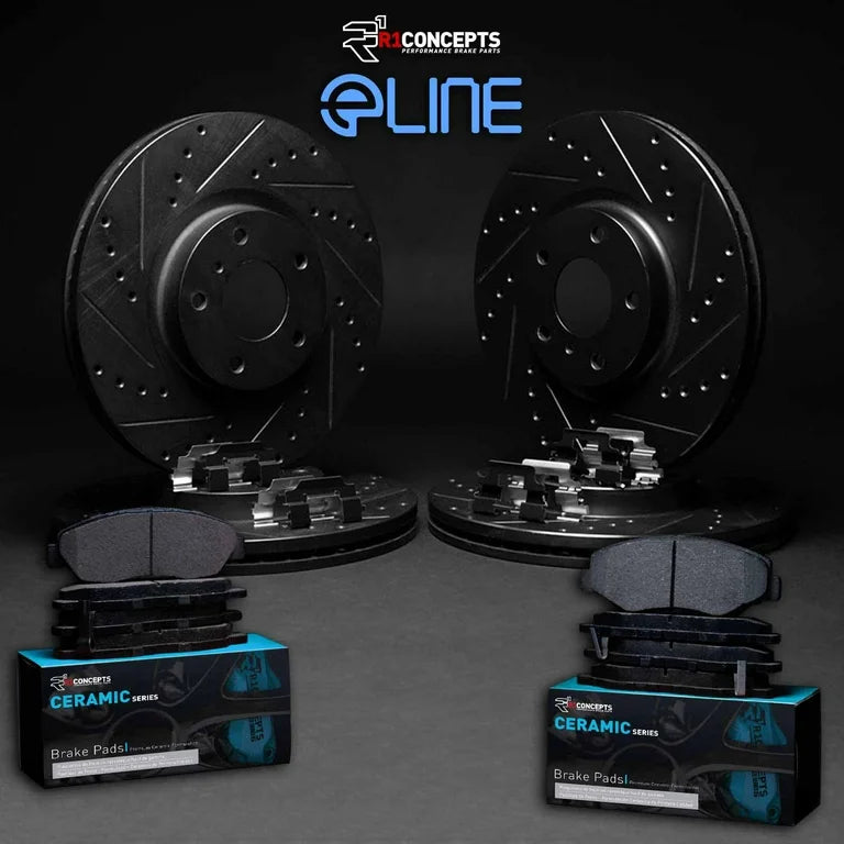 R1 Concepts E- Line Series Brake Rotor with Ceramic Brake Pads Hdw Fits Toyota MR2