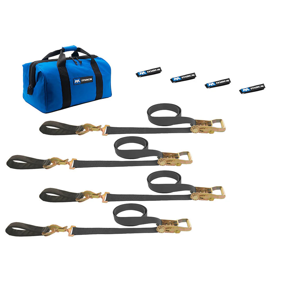 ULTRA PACK BLACK 2INx6FT AND 2INx8FT SEWN FIXED END RATCHET STRAPS AND AXLE STRAPS 2INx24IN