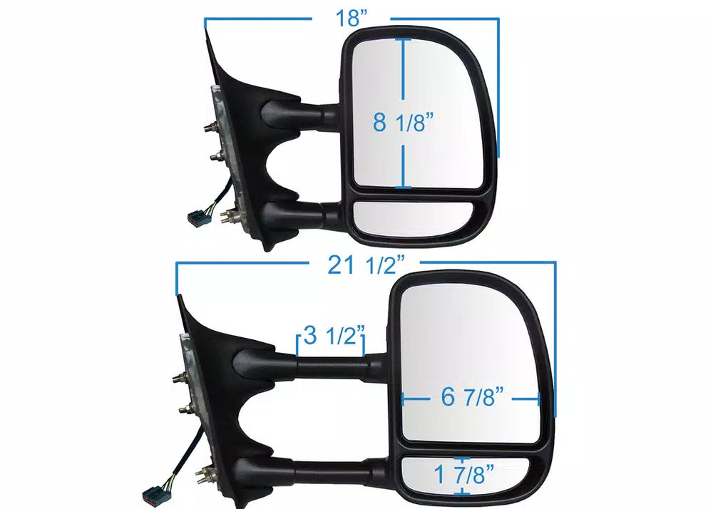 0005 FORD EXCURSION RH HEATED POWER FOLDAWAY OE MIRROR TXTRED BLK EXTENDABLE TOWING DUAL GLASS