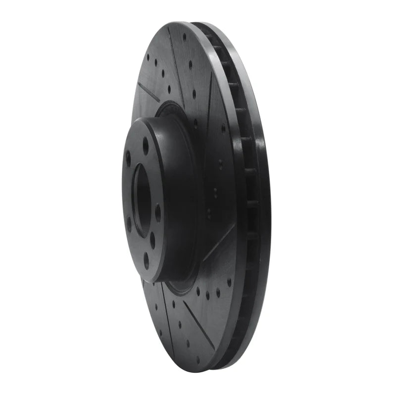 R1 07-18 BMW X6 Front Right Drilled & Slotted Black Brake Rotor