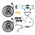 MOTORCYCLE 7 INCH ROUND W/ANGEL EYE HALO BLACK FRONT 6-LED H