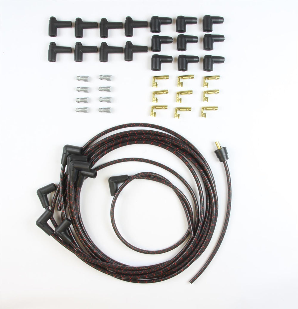 PLUG WIRE KIT 90D PLUG HEI/POINTS ENDS CUT TO FIT BLK W/RED TRACERS
