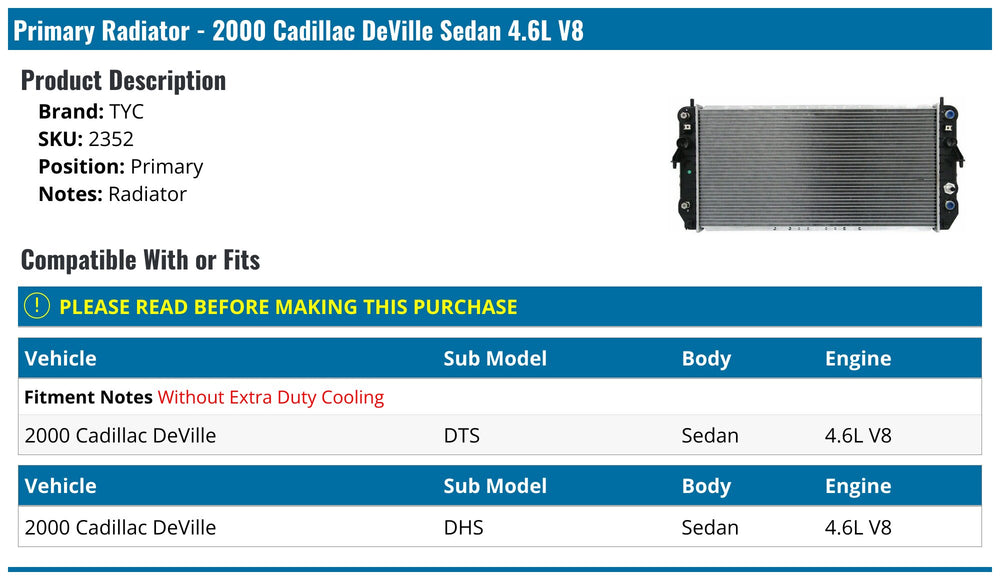 0000 CD DVILE 4.6L V8 2R PA (W/ TOC) RAD