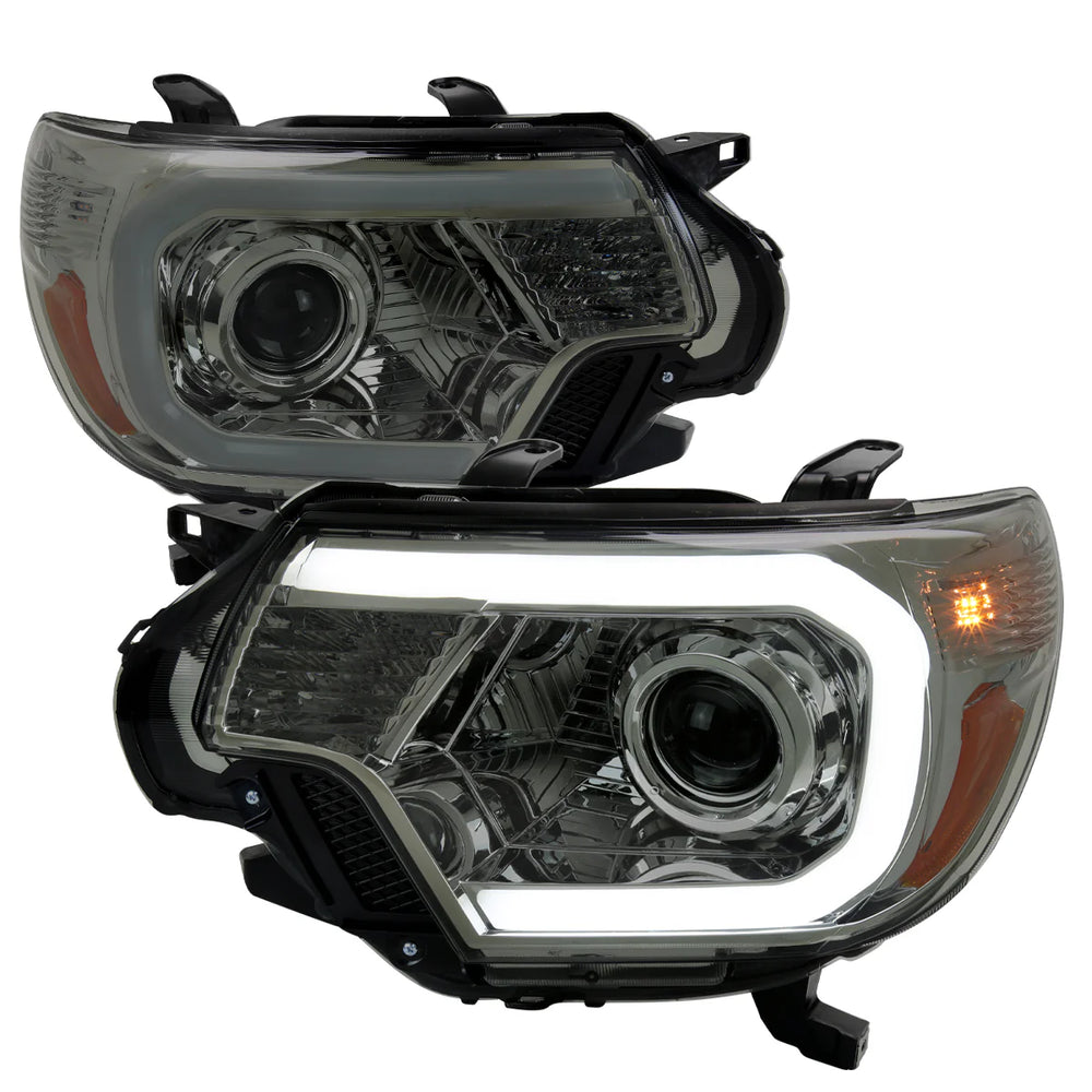 OE RETROFIT PROJECTOR HEADLIGHTS WITH LED BAR CHROME HOUSING AND SMOKED LENS