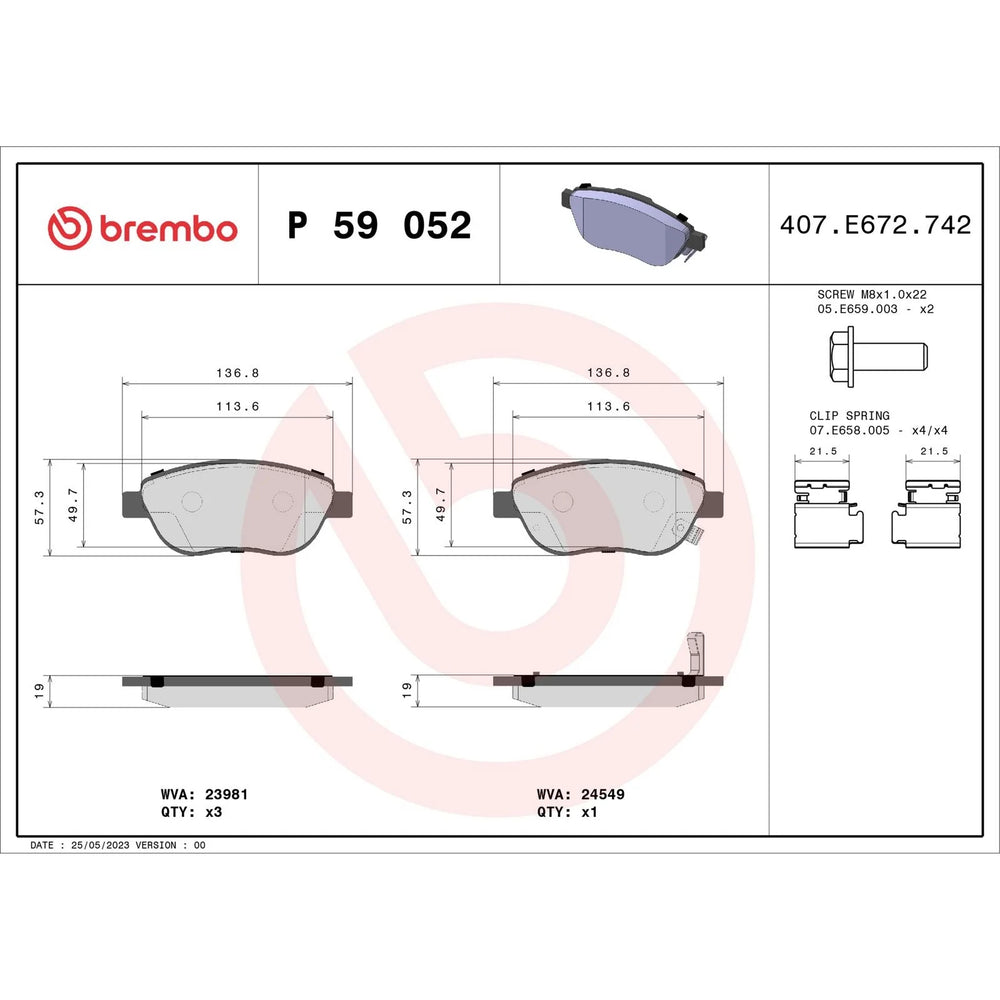 Brembo 12-13 Fiat 500 Front Low-Met Brake Pad