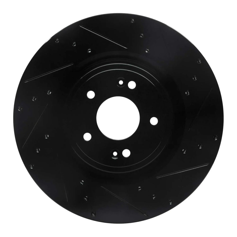 R1 18-22 Genesis G70 Front Right Drilled & Slotted Black Brake Rotor