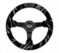 NRG Reinforced Steering Wheel (3in. Deep) Jeff Jones Sig Blk Suede, Red Stich, Car Livery Embroidery