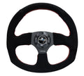 NRG Sport Wheel (350mm) 3 Solid Spokes - 1.5in Deep - Burgundy - Micro Suede - Black Stitching