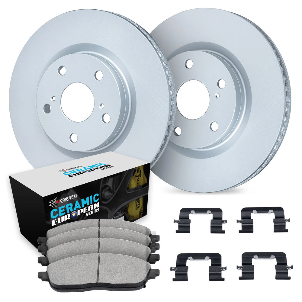 R1 10-13 Ford Transit Connect Front Carbon Coated Brake Rotor Set w/Euro Ceramic Pads and Hardware