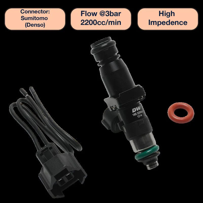 DeatschWerks Universal 2200cc Single Fuel Injector / 60mm Length / 14mm O-Ring Seals