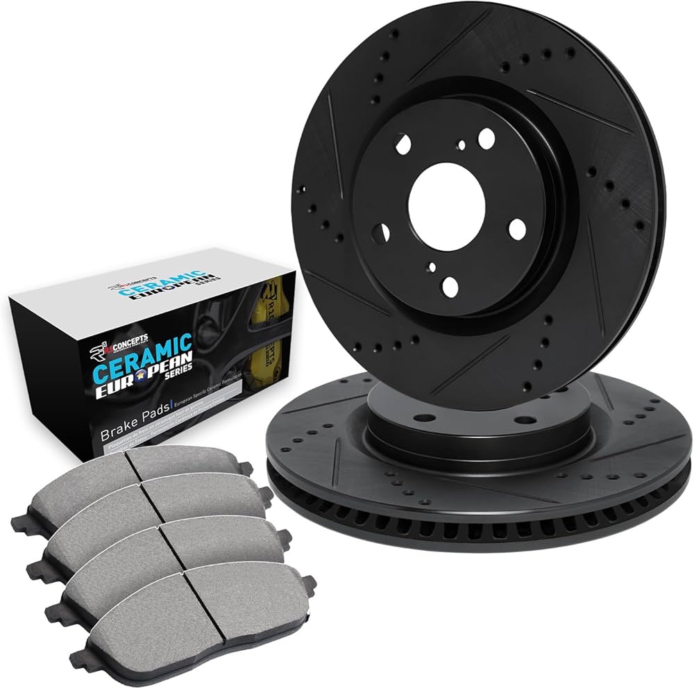 R1 05-16 Audi A3 Rear Drilled & Slotted Black Brake Rotor Set w/Euro Ceramic Pads and Hardware