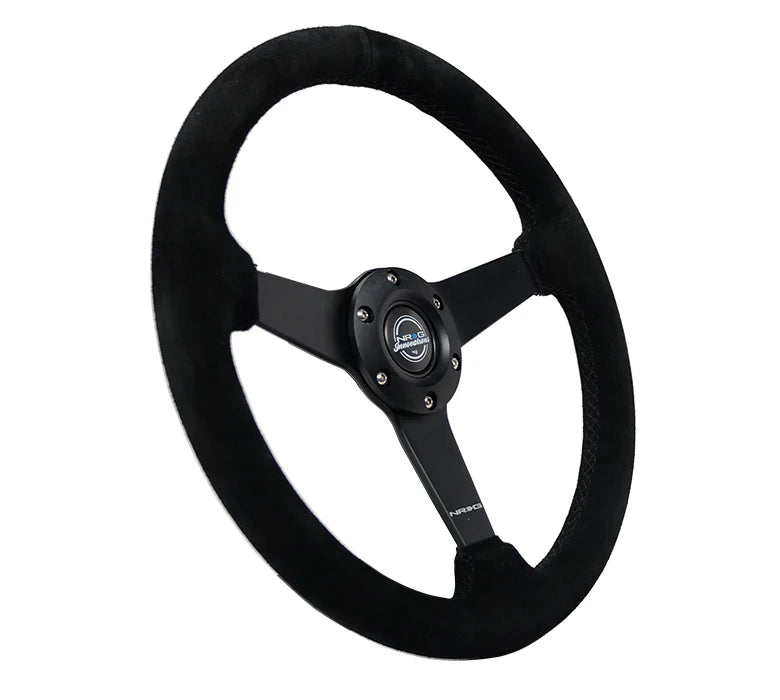 NRG Sport Wheel (350mm) 3 Solid Spokes - 1.5in Deep - Matte Black - Minty Fresh Miata Logo Etched