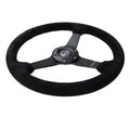 NRG Sport Wheel (350mm) 3 Solid Spokes - 1.5in Deep - Matte Black - Minty Fresh Miata Logo Etched