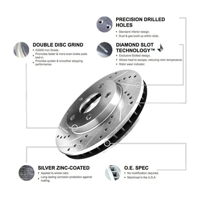 R1 00-09 Audi A4 Quattro Rear Drilled & Slotted Silver Brake Rotor Set w/Ceramic Pads and Hardware