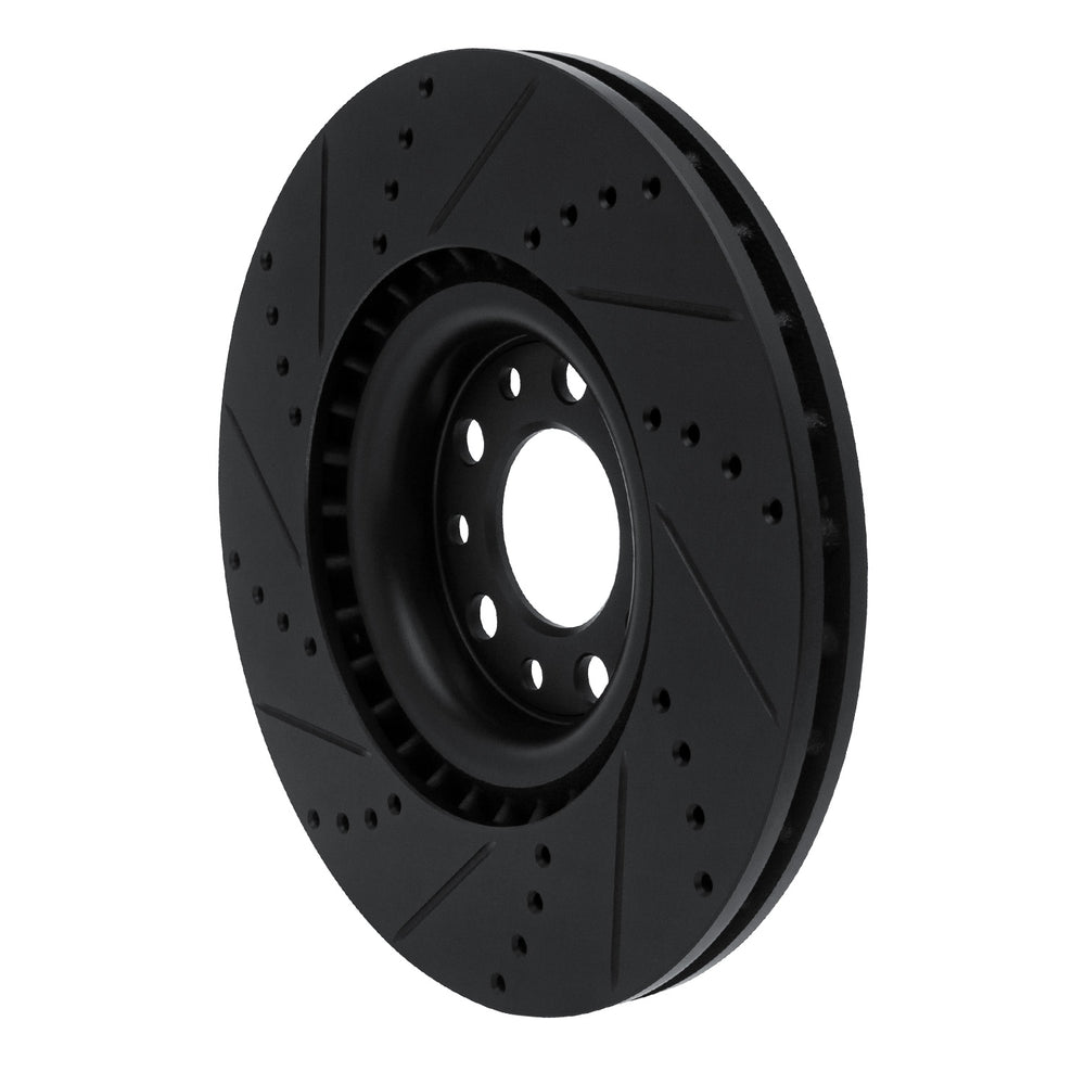 R1 2017-2025 Alfa Romeo Stelvio Front Right Drilled & Slotted Black Brake Rotor