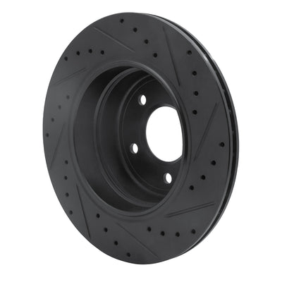R1 06-10 BMW 528I xDrive Rear Left Drilled & Slotted Black Brake Rotor