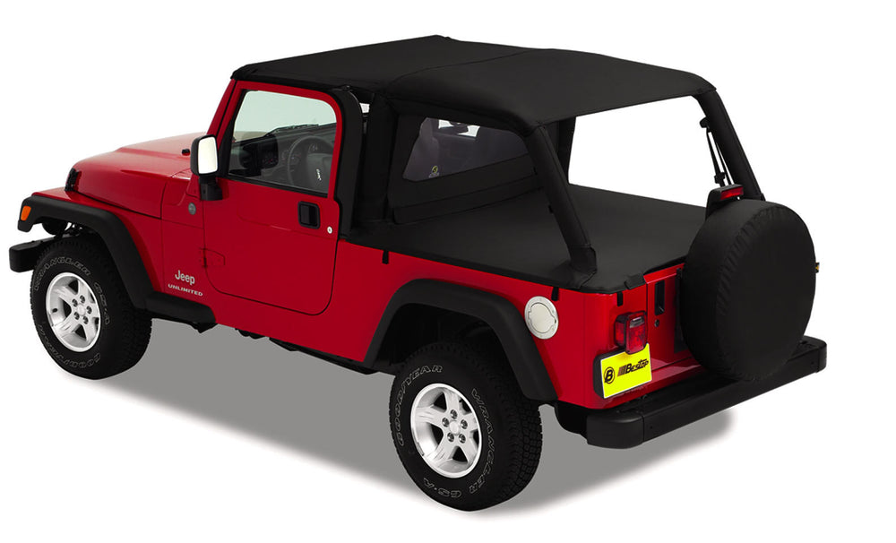 ~(6.7 lbs. 52X6X6)~ Header Bikini Top Safari-style Black Diamond Jeep 04-06 Wrangler Unlimited; Header style (extended length); requires 51238-01 channel;
