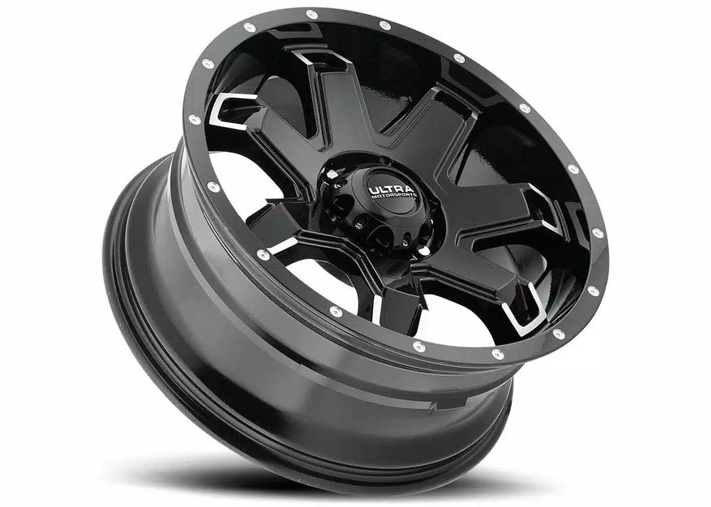 ULTRA 17X9 6X139.7 BP + 1 O/S 5.04 BS GLOSS BLACK W/ MACHINED ACCENTS