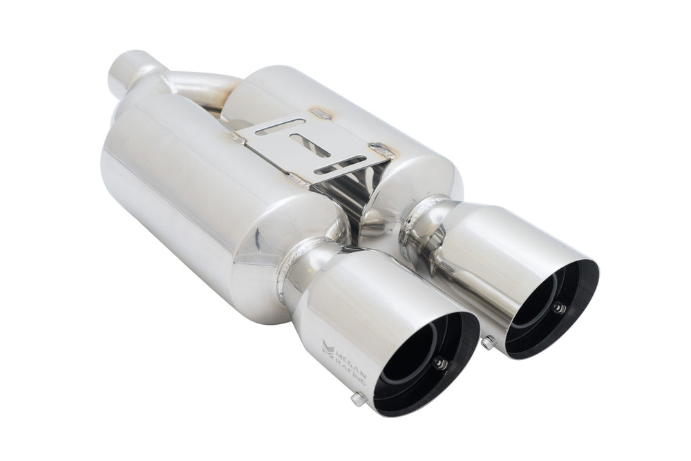 Dual 4 tips 2.25 inlet total length 24 and body width 10 . 14.8 LBs 25 x 11.5 x 6.5