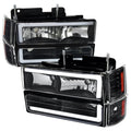 GMC CK 8 PIECE LED BAR HEADLIGHTS WITH BUMPER LIGHTS AND CORNER LIGHTS MATTE BLACK HOUSING AND CLEAR LENS - USES STOCK BULBS