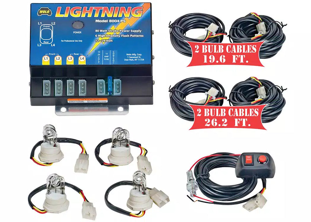 LIGHTNING XL 1 STROBE KIT 4 OUTLET SUPPLY FOR EXTENDED LENGTH VEHICLES 80WATT (4)CLEAR