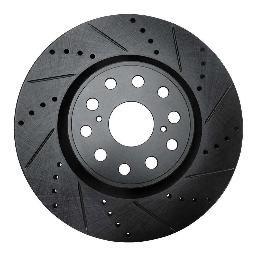 R1 07-23 Lexus LS460 Front Right Drilled & Slotted Black Brake Rotor