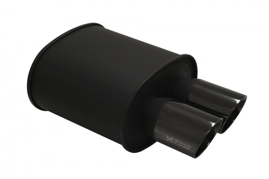 Megan Exhaust Black Coated Muffler 2.5 Inlet with Dual 3.5 Black Chrome Tip 13 LBs. 19 x 11.5 x 8