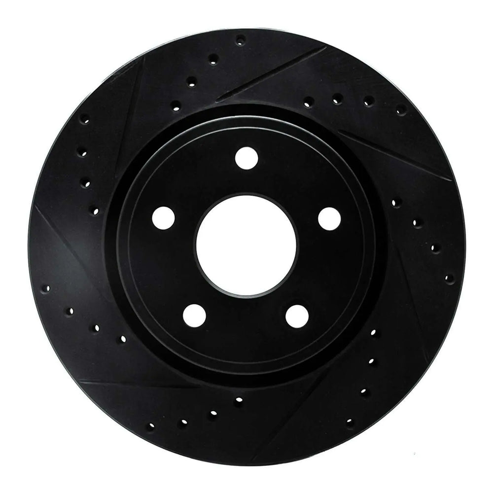 R1 05-10 Jeep Commander Front Left Drilled & Slotted Black Brake Rotor