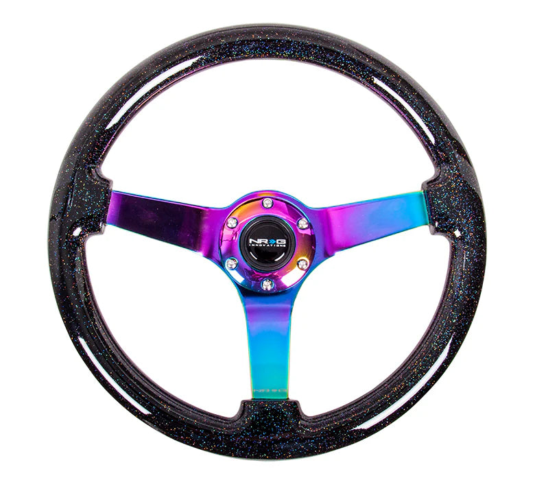 NRG Reinforced Steering Wheel (350mm / 3in Deep) Classic Blk Sparkle Wood Grain w/Blk 3-Spoke Center